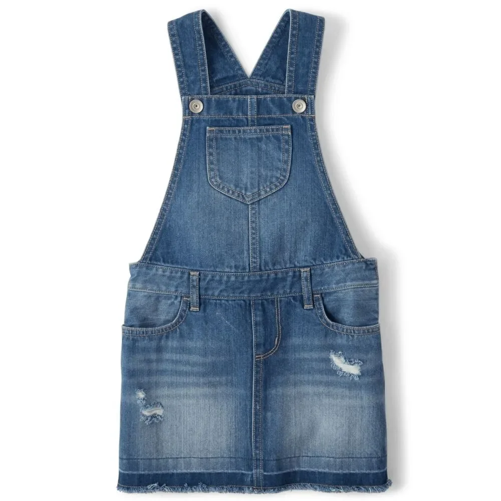 Girls Blue Distressed Denim Overall Dress Dressall Skirtall Size 10